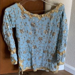 Boat neck Indian pastel blue sharara Bollywood